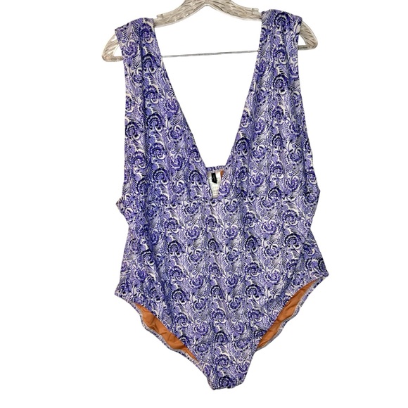 NWT J.Crew V-neck One -Piece in Dandelion Swirl Swimwear Sise 24 White Blue - Picture 1 of 14